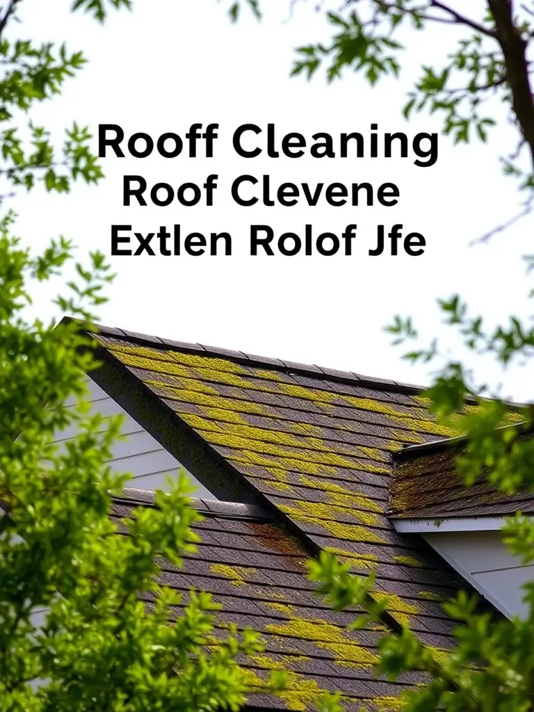 A close-up of a residential roof with half covered in moss and algae and the other half freshly cleaned, vibrant shingles visible, used to illustrate the effectiveness of professional roof cleaning.